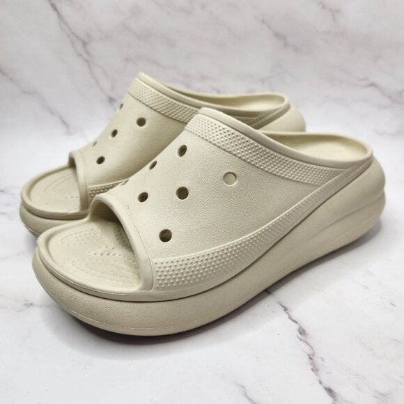 Crocs Crush Platform Slide Sandals Y2K Bone Beige Cream Slip-On Shoes W9 - Picture 1 of 9